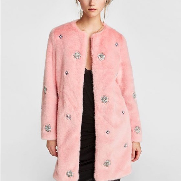 pink fur jacket zara